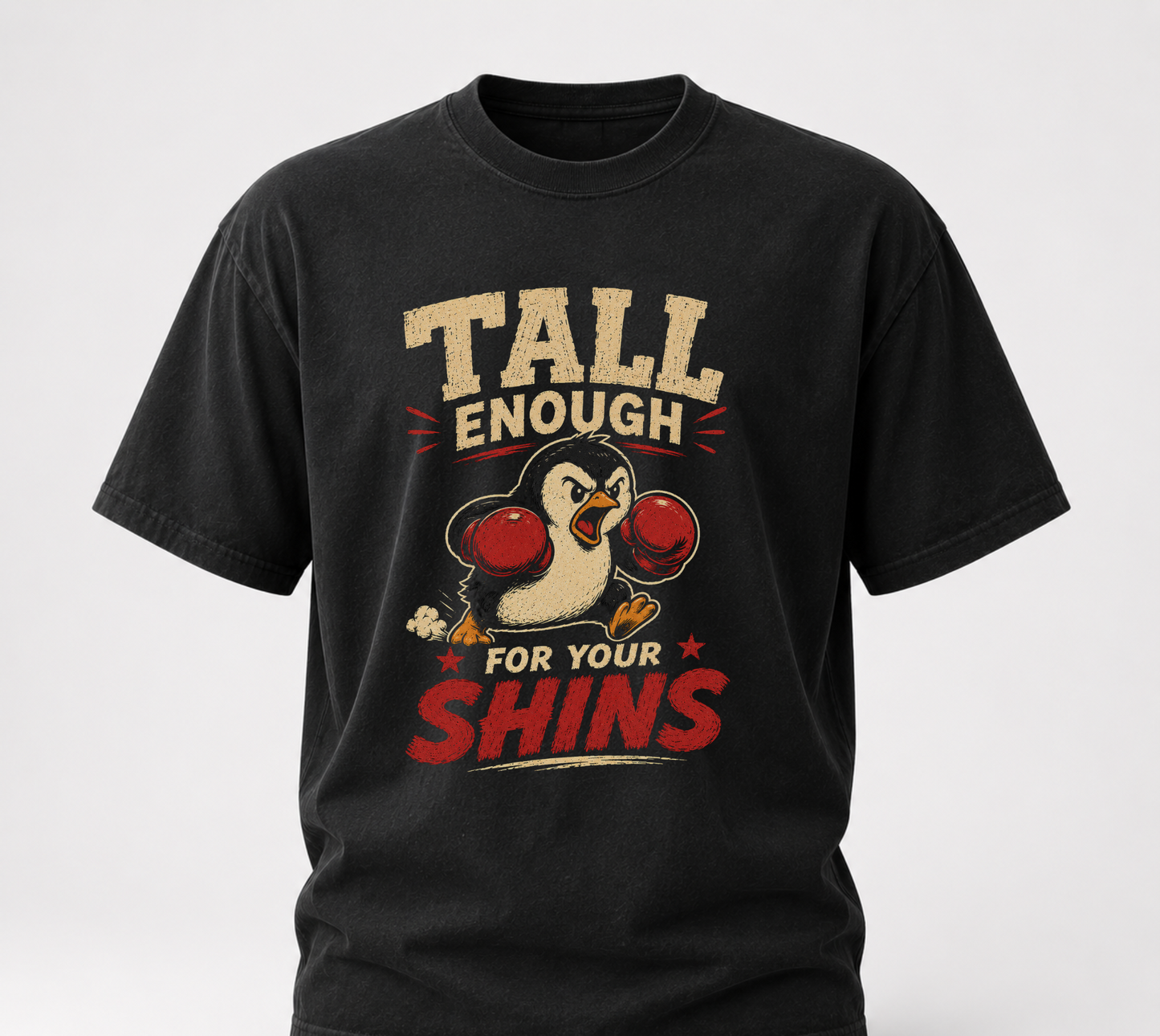 Tall enough for your shins black tee