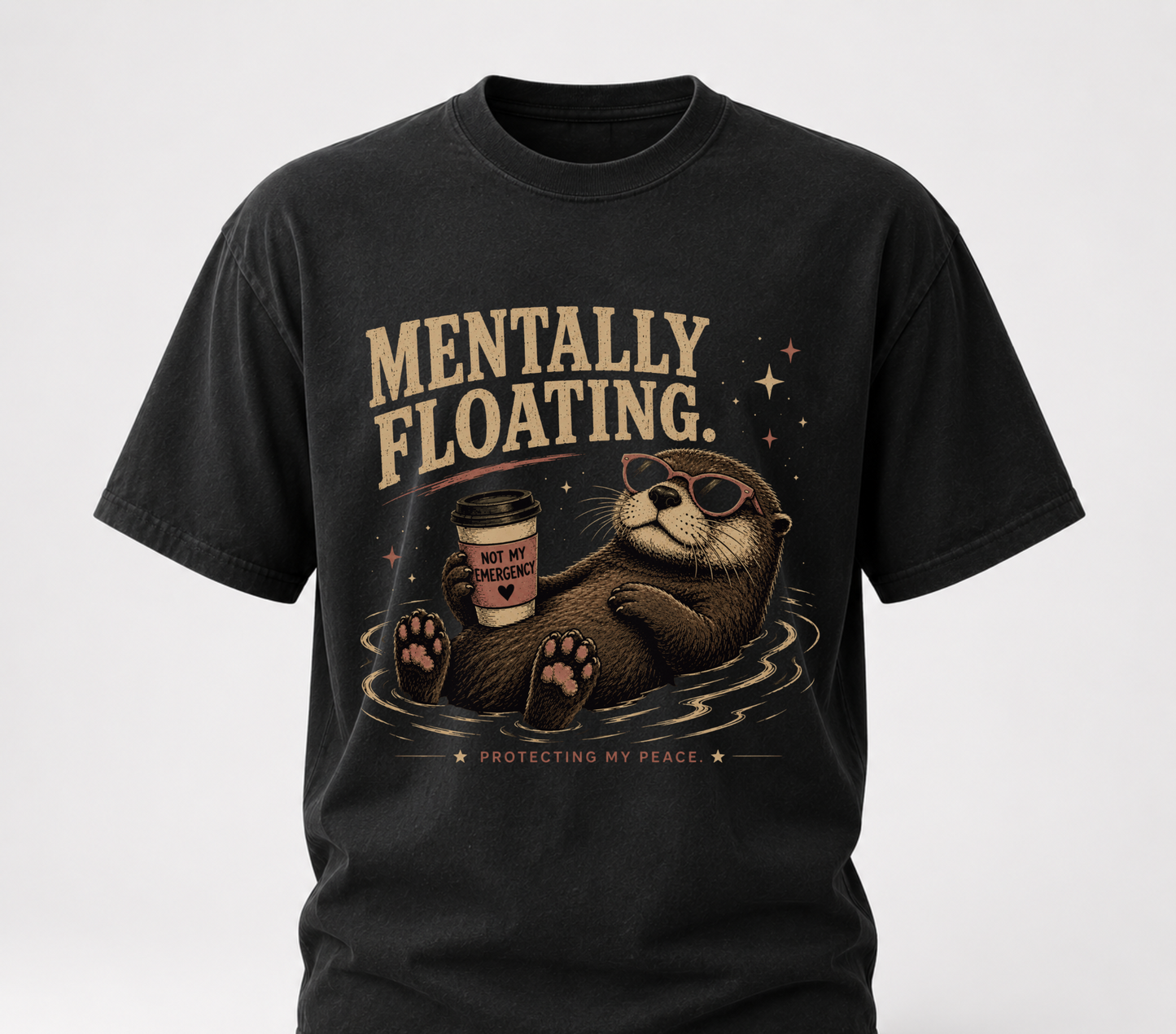 Mentally floating otter black tee