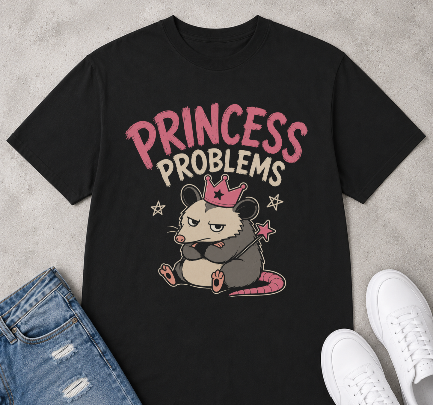 Princess problems possum black tee