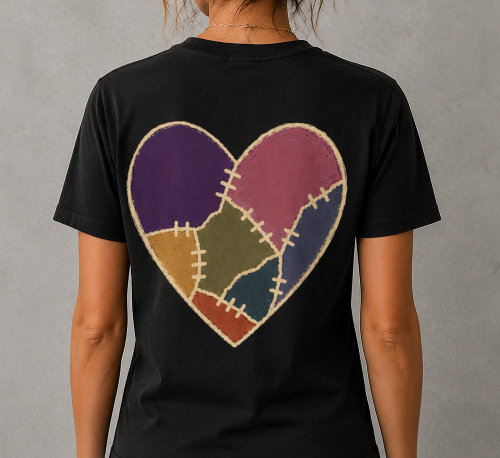 Piece by piece stiched heart back print