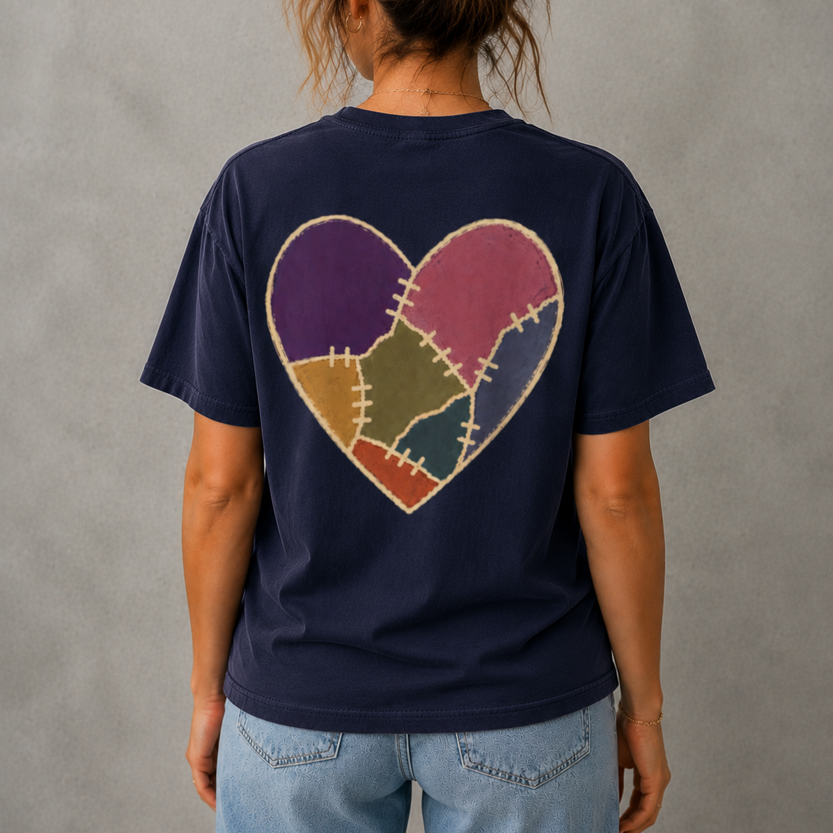 Piece by piece stiched heart back print