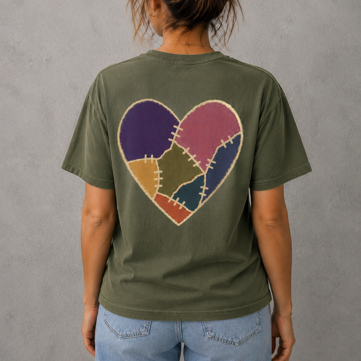Piece by piece stiched heart back print