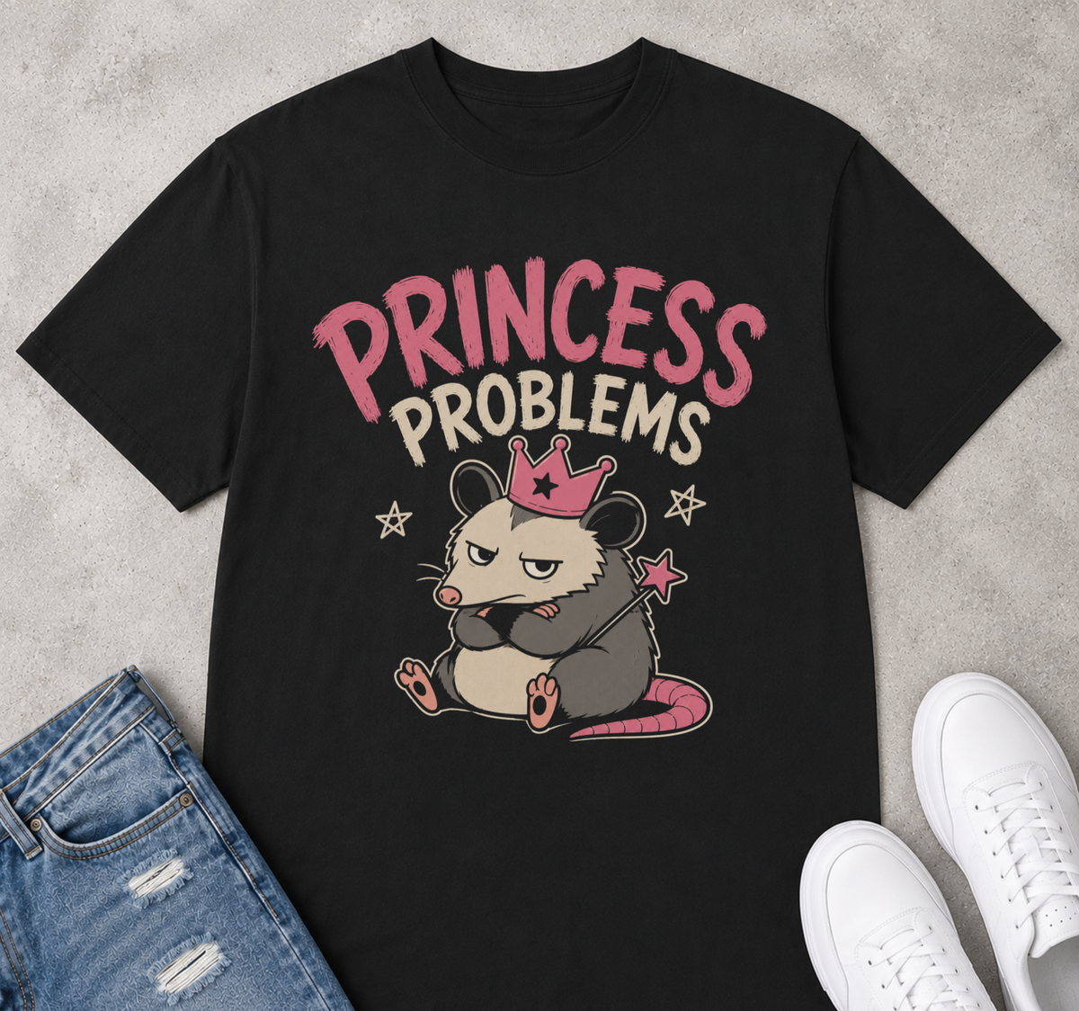 Princess problems possum black tee