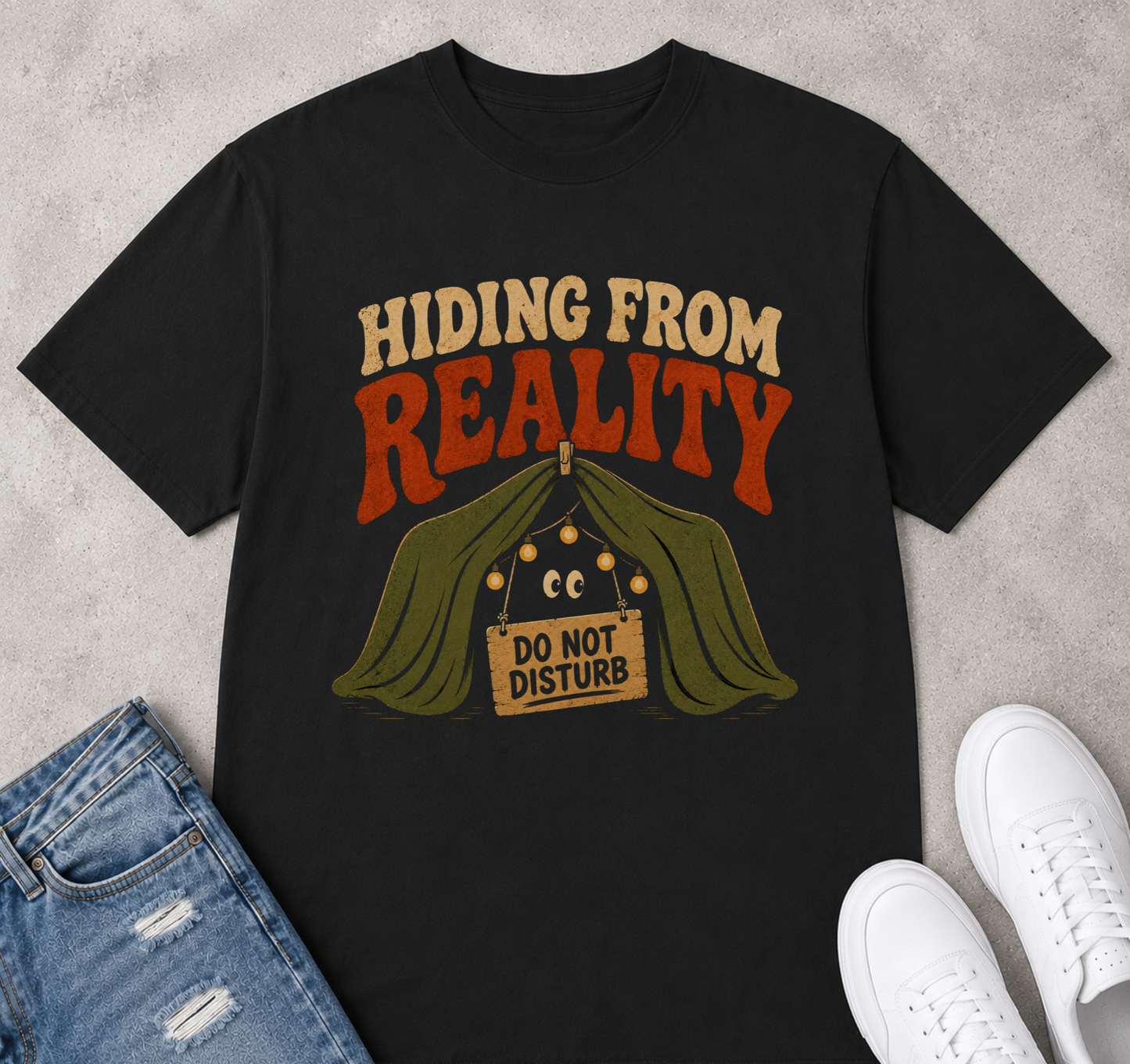 Hiding from reality black tee
